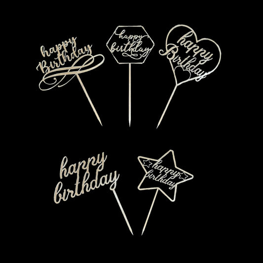 Happy Birthday Cake Topper Silver