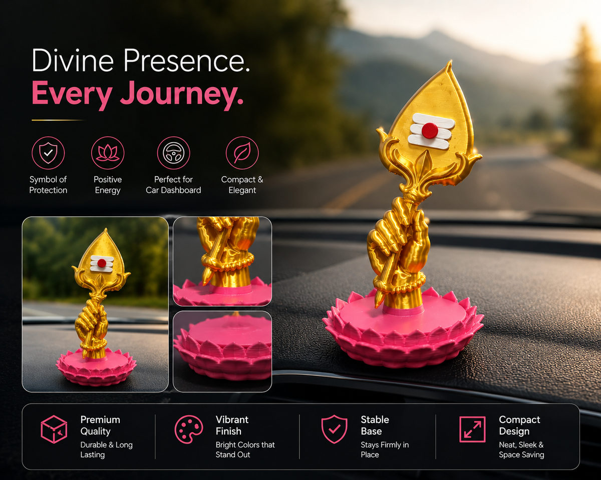 Murugan Vel Car Dashboard Decor – Lotus Base | Premium 3D Printed Spiritual Car Ornament