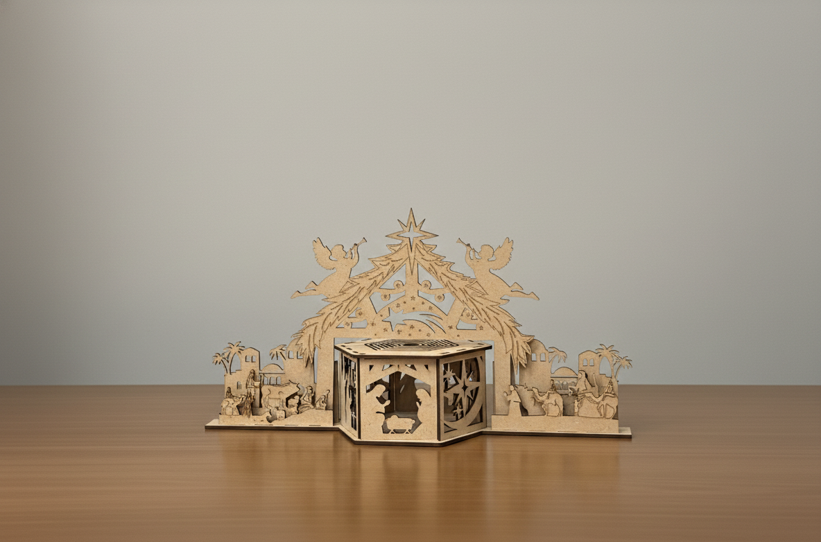 MaxxxMart - Intricate Wooden 3D Nativity Scene | Laser-Cut Christmas Crib Decoration