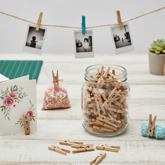 MaxxxMart - Mini Wooden Clips - Perfect for Photos, Crafts, & Decoration (50 Pcs)