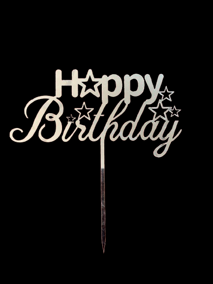 Happy Birthday Cake Topper Silver