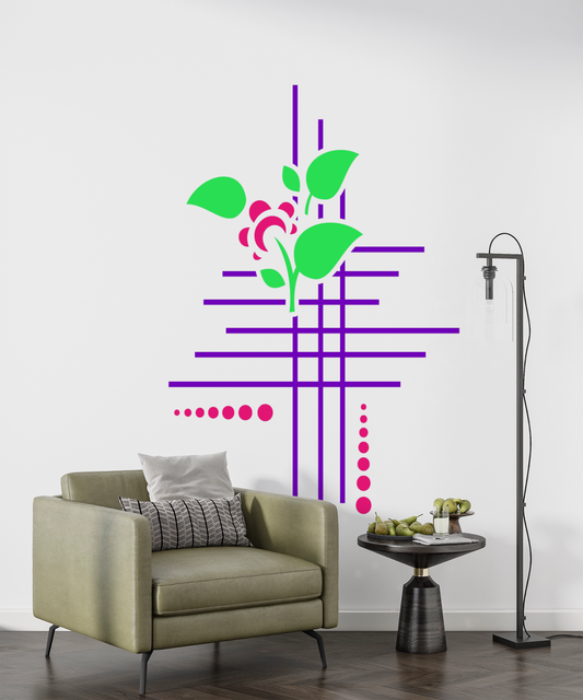 Maxxxmart - Abstract Flower Grid Wall Stencil (Inches)