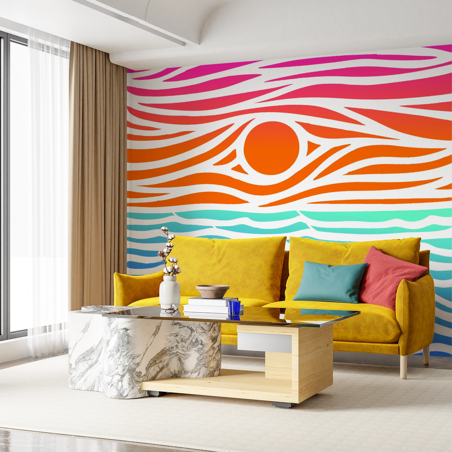 MaxxxMart - Tropical Sunset Waves And Palm Tree Silhouette Stencil Wall Stencil (Inches)