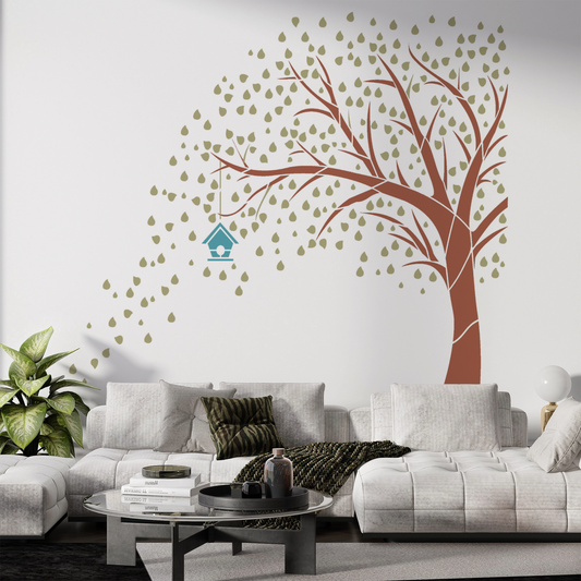MaxxxMart - Trees With Birds And Branches Wall Stencil (Inches)