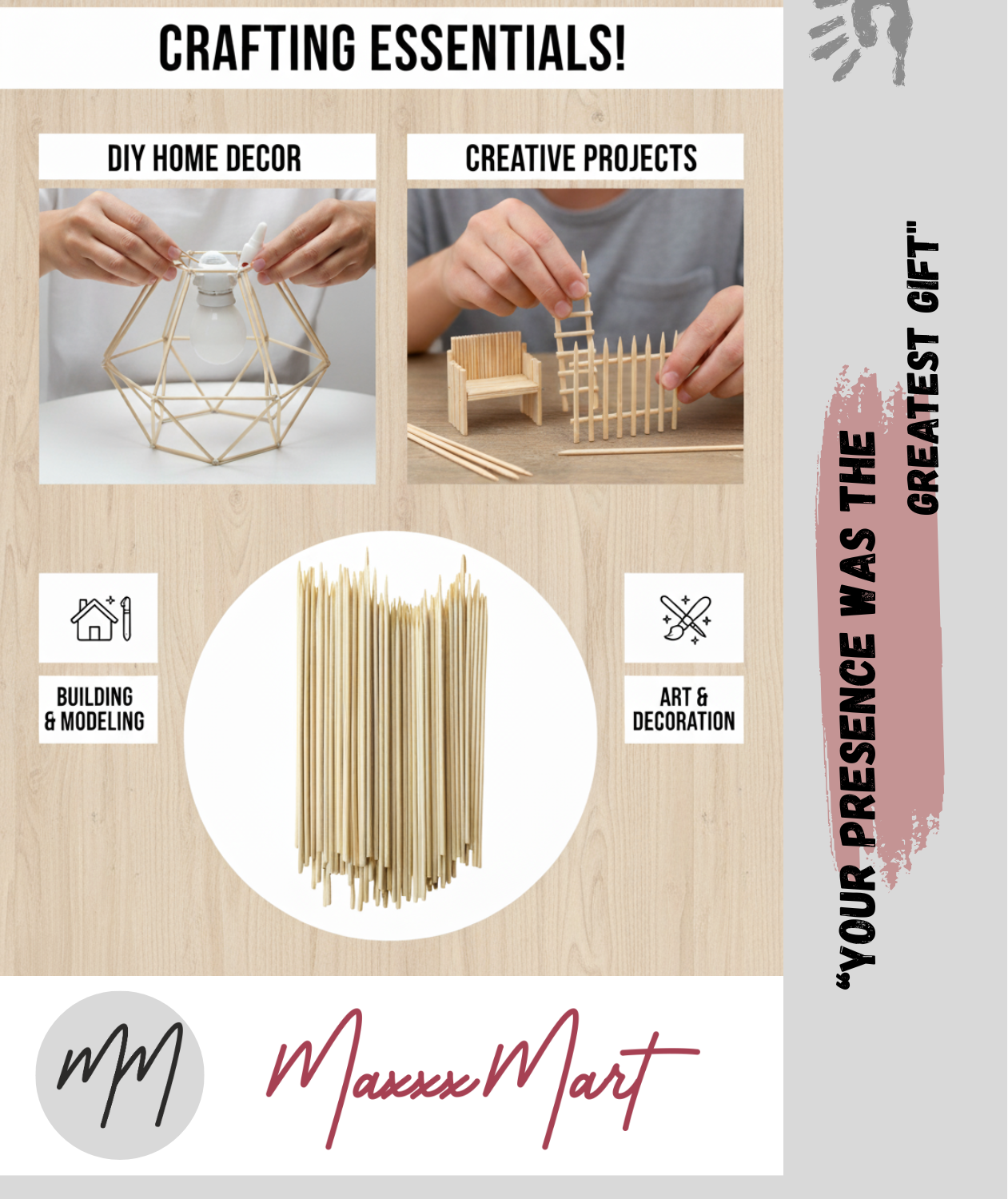 MaxxxMart - Bamboo Skewers/Sticks for DIY Projects, Models & Decorations(50 Pcs)
