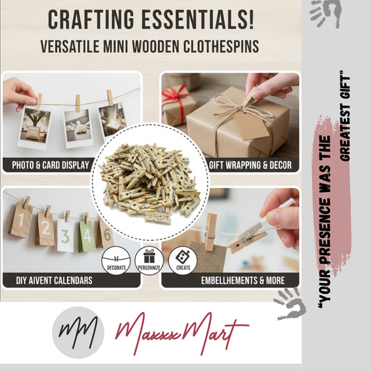 MaxxxMart -  Mini Wooden Clips - Perfect for Photos, Crafts, & Decoration (50 Pcs)
