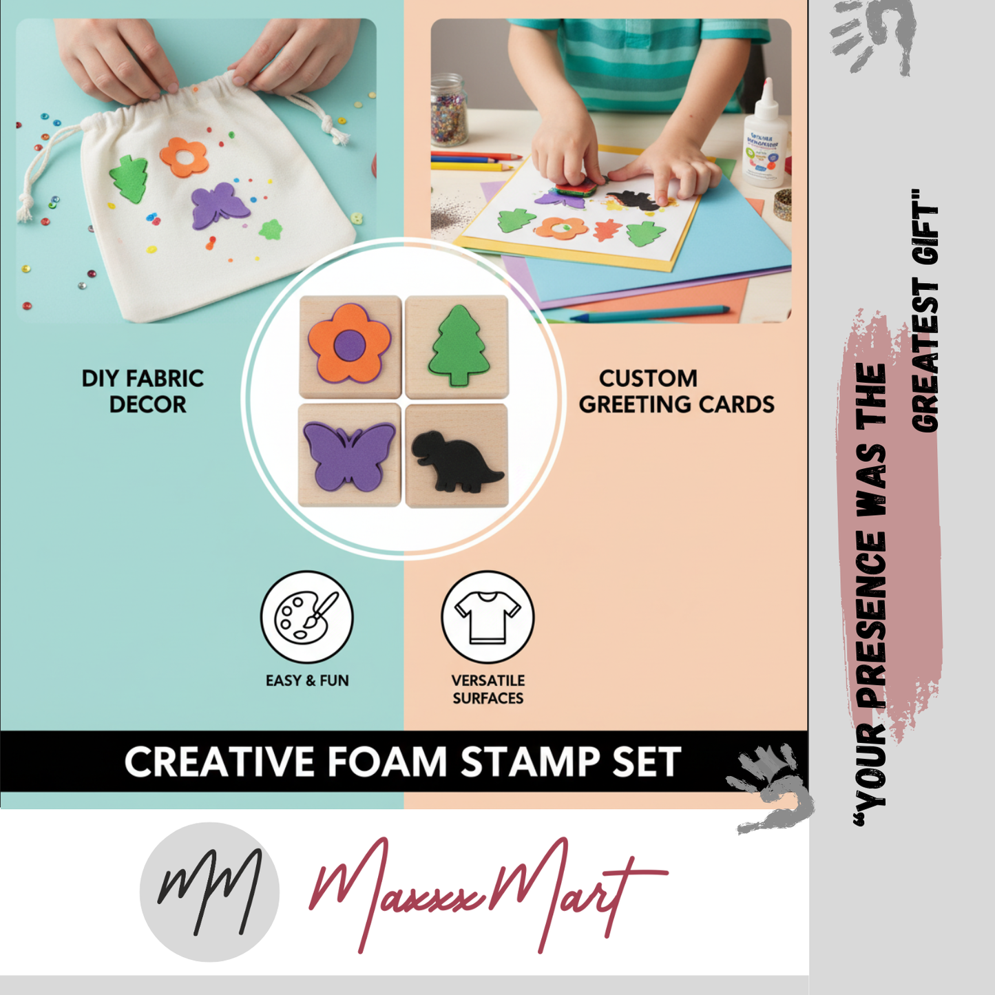MaxxxMart - Foam Stamp Flower, Baby Dino, Tree, Butterfly Stamps