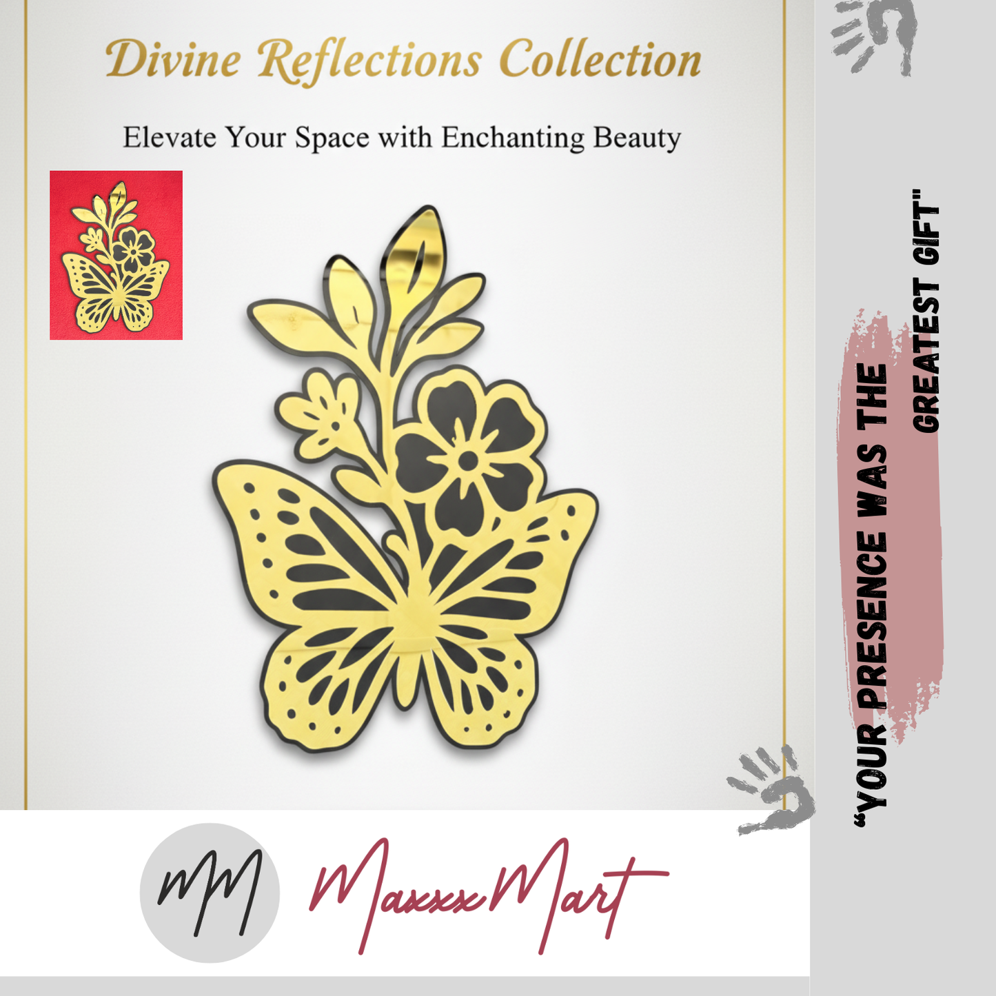 MaxxxMart - Acrylic Floral Butterfly Home Decor Black and Gold