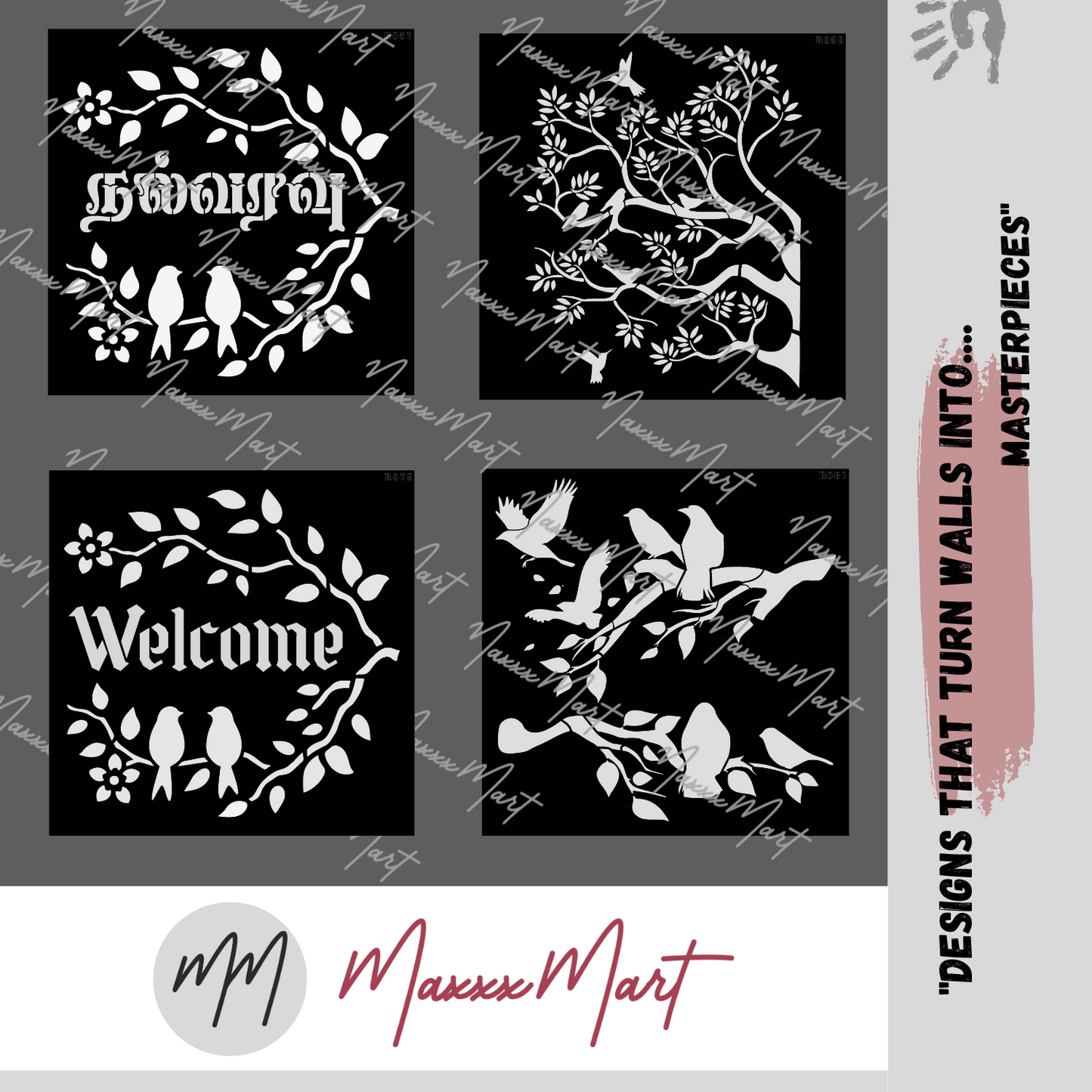 Maxxxmart - creative birds wall stencil-3 (Inches)