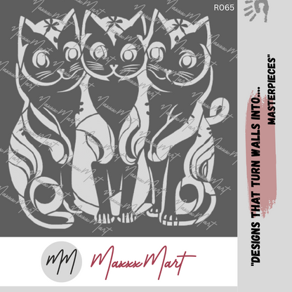 MaxxxMart - Triple cat wall Stencil (Inches)