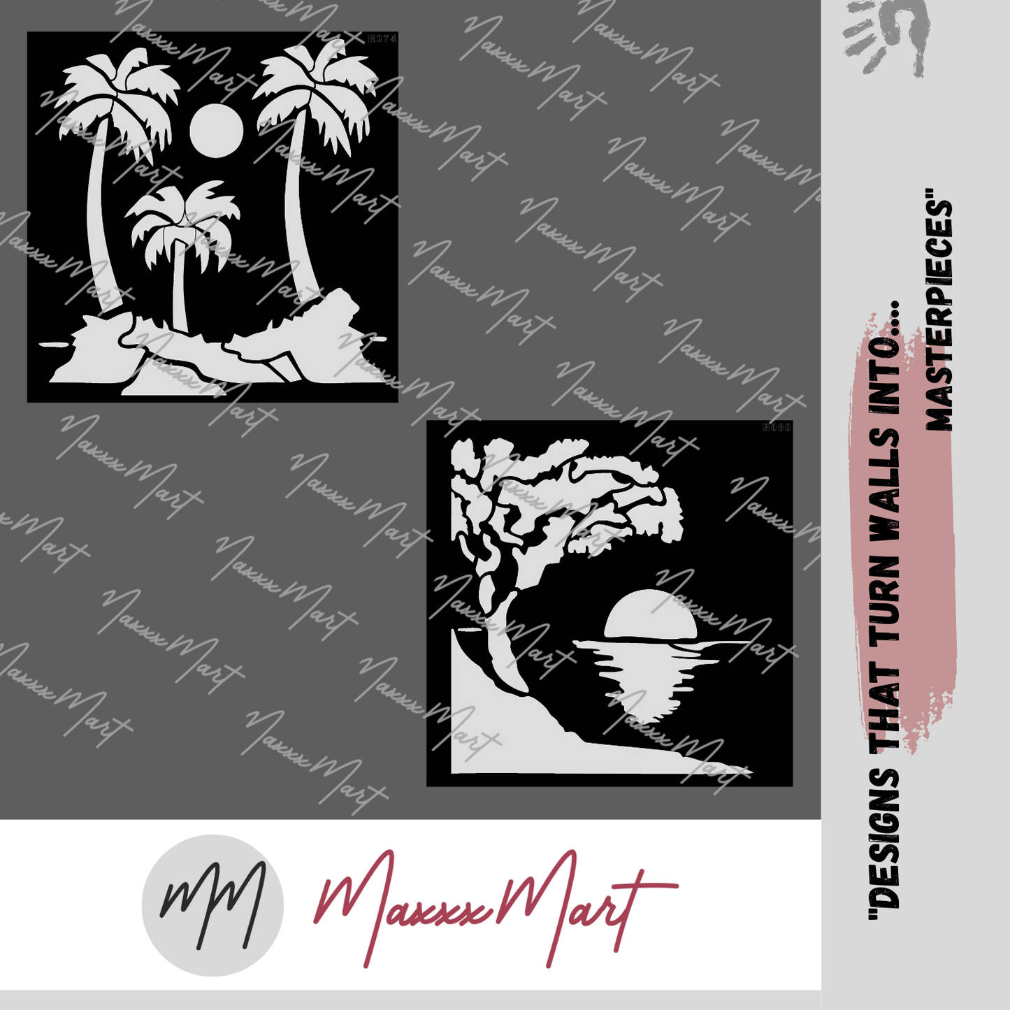 MaxxxMart - Tropical Sunset Island Stencil-1 (Inches)