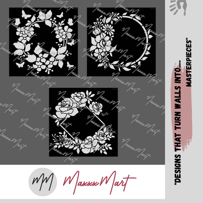 MaxxxMart - Floral Frame Wall Stencil (Inches)
