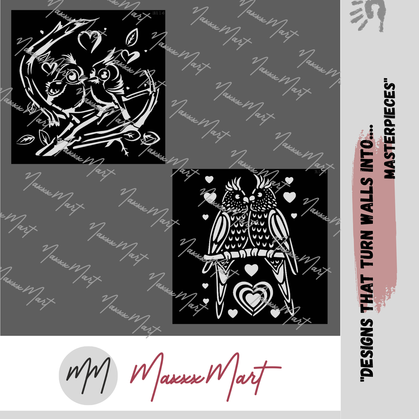 MaxxxMart - Love Birds Wall Stencil (Inches)