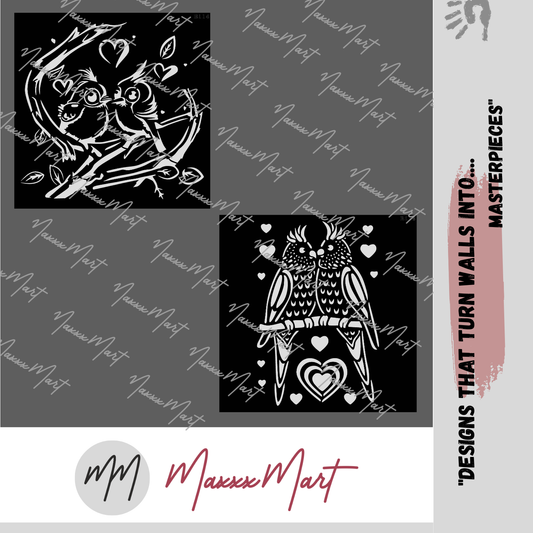 MaxxxMart - Love Birds Wall Stencil (Inches)