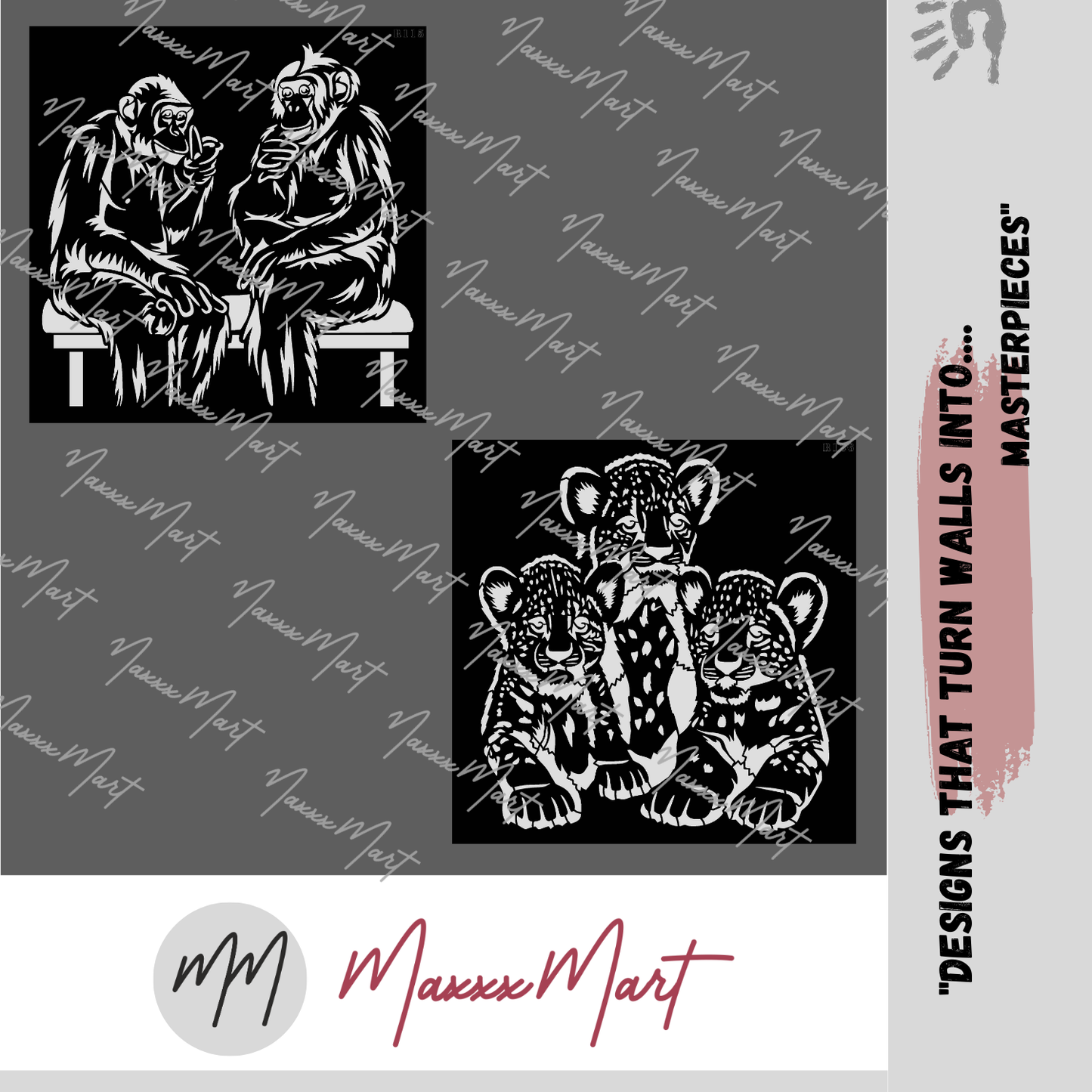 Maxxxmart - Chimpanzee and Leopard Cubs wall  Stencil