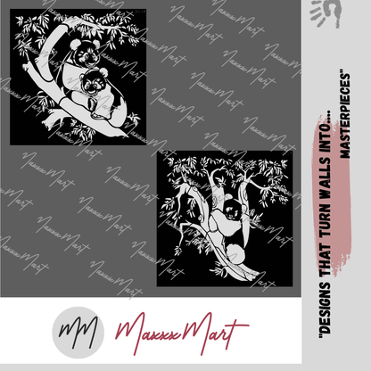 MaxxxMart - Panda's on Tree wall stencil (Inches)