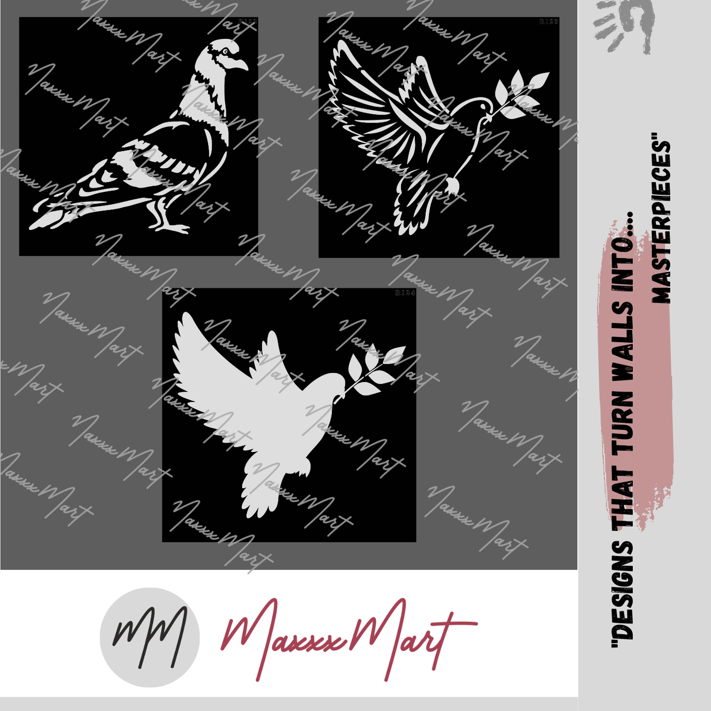 MaxxxMart - Pigeons Wall Stencils (Inches)