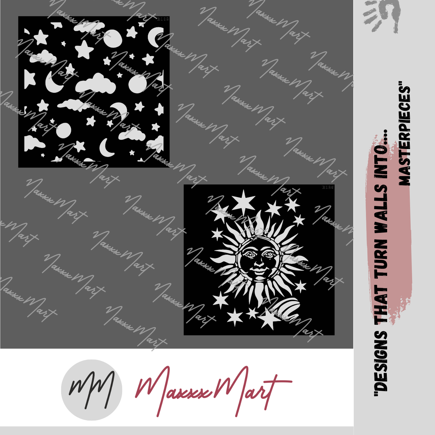 Maxxxmart - Sun and Stars Cosmos Design Wall stencil (Inches)