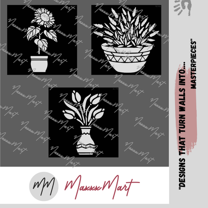 MaxxxMart - Flower pot wall stencil