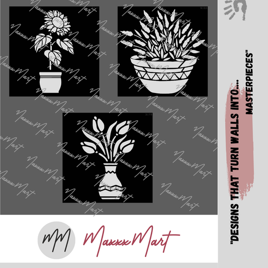 MaxxxMart - Flower pot wall stencil