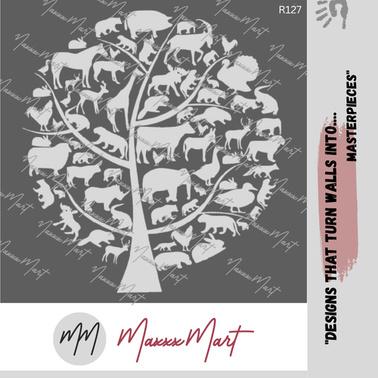Maxxxmart - Global Animal Tree Wall Stencil (Inches)
