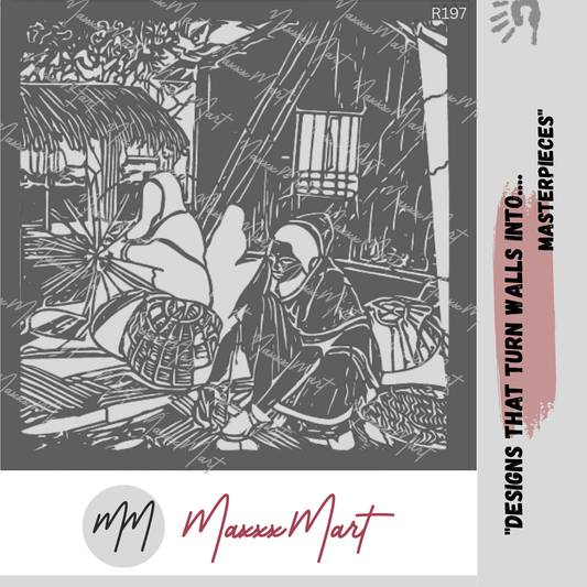 Maxxxmart - Traditional Village Scene Wall  Stencil (Inches)