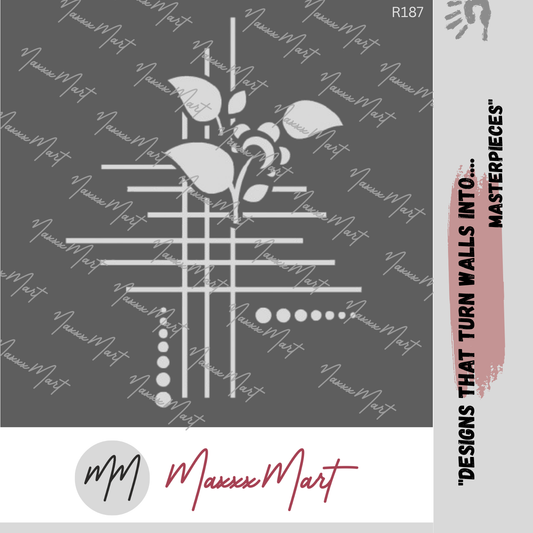 Maxxxmart - Abstract Flower Grid Wall Stencil (Inches)