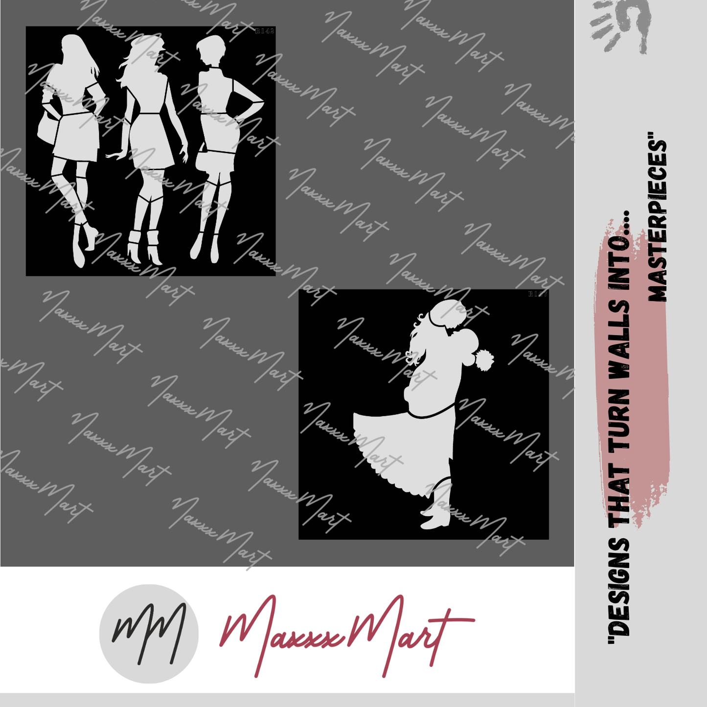 Maxxxmart - Fashion Girls Trio And Loving Lift Moment Wall Stencil (Inches)