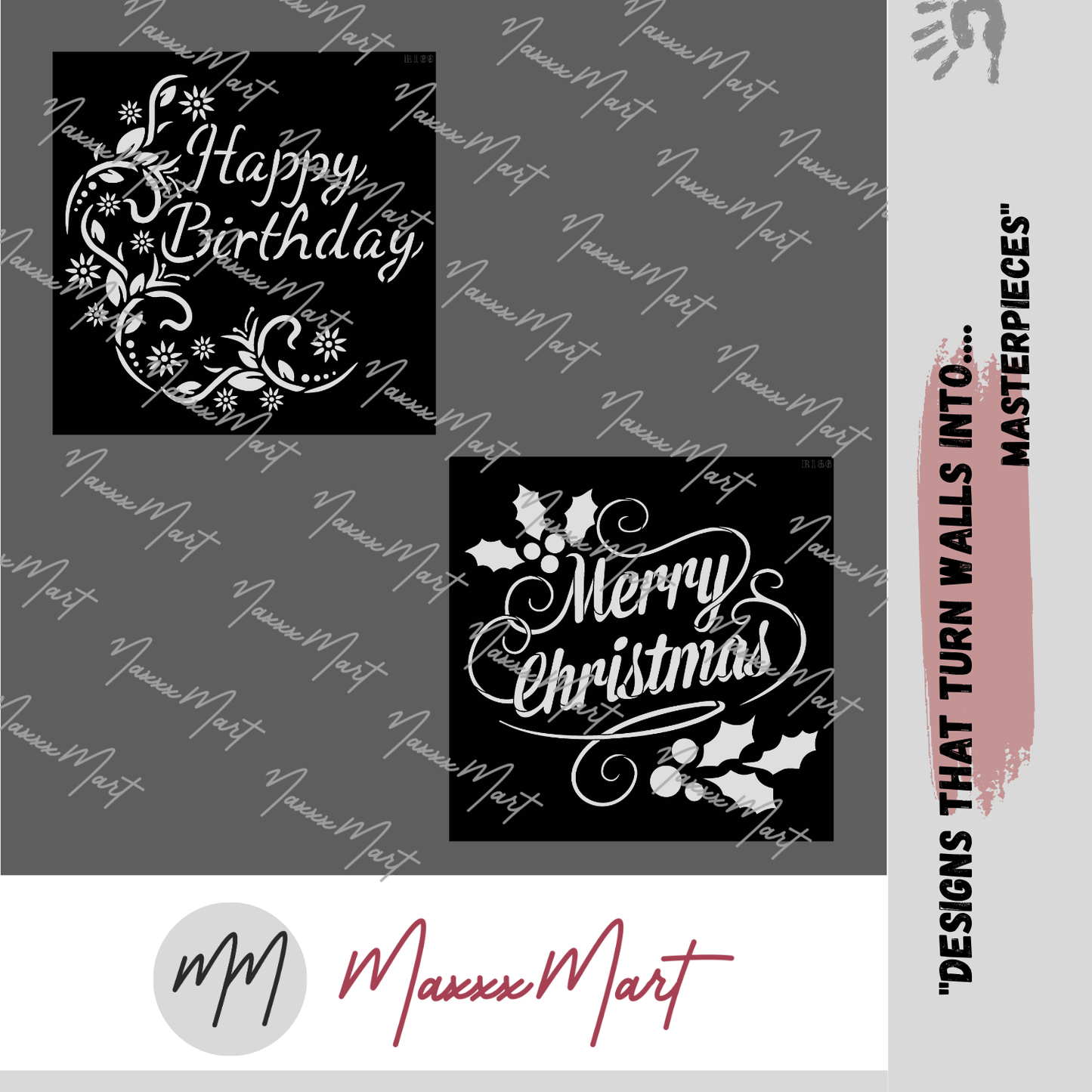 MaxxxMart - Happy Birthday And Merry Christmas Wall Stencils (Inches)