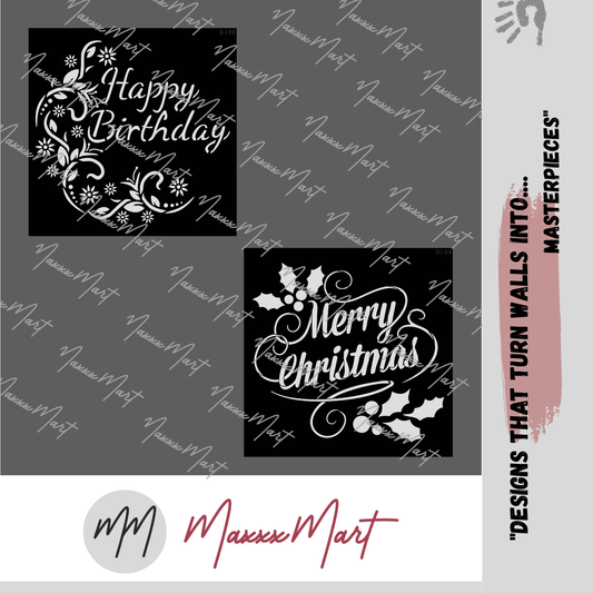 MaxxxMart - Happy Birthday And Merry Christmas Wall Stencils (Inches)