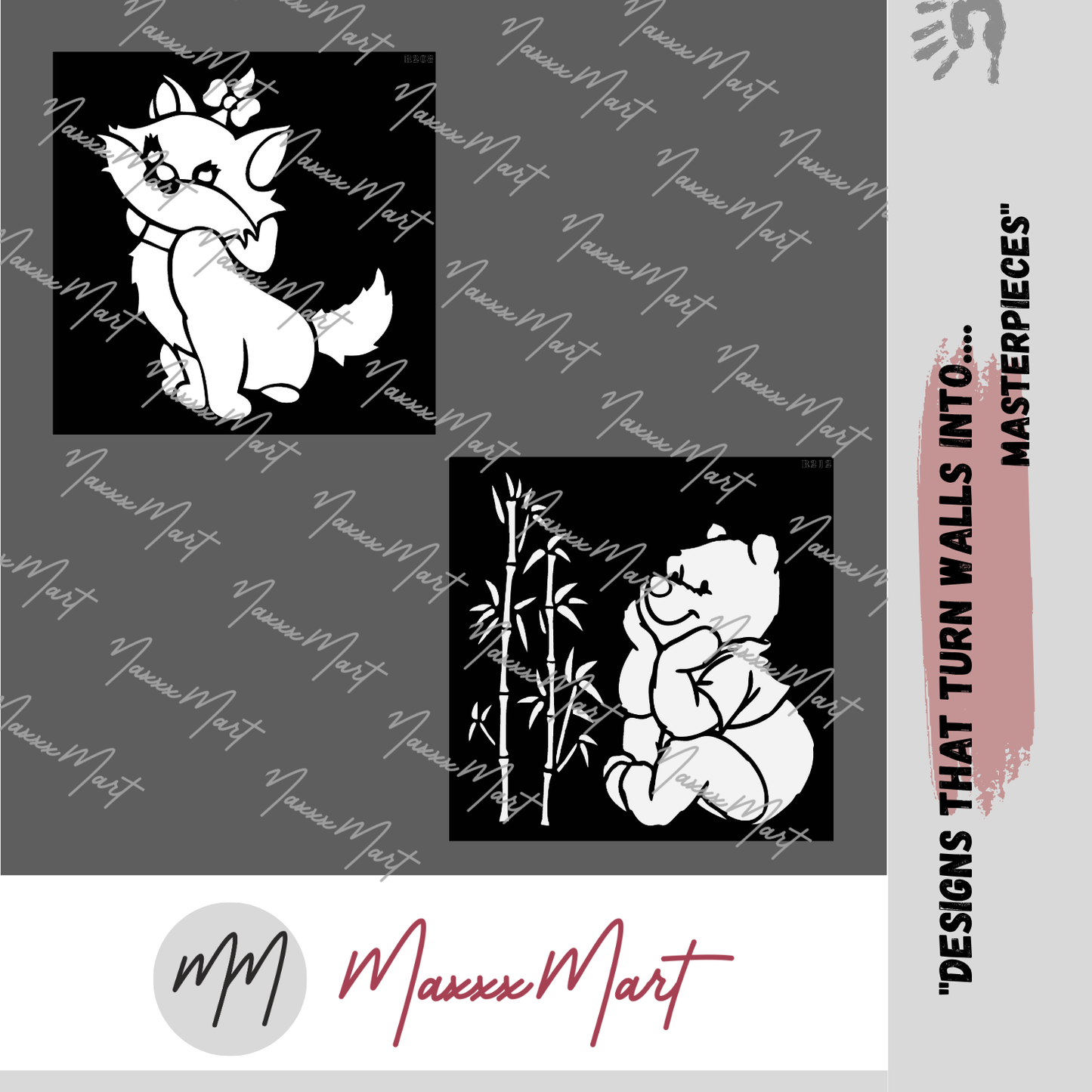 Maxxxmart -  Cartoon Kitten and Winnie the Pooh Wall Stencil (Inches)