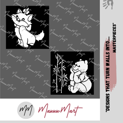 Maxxxmart -  Cartoon Kitten and Winnie the Pooh Wall Stencil (Inches)