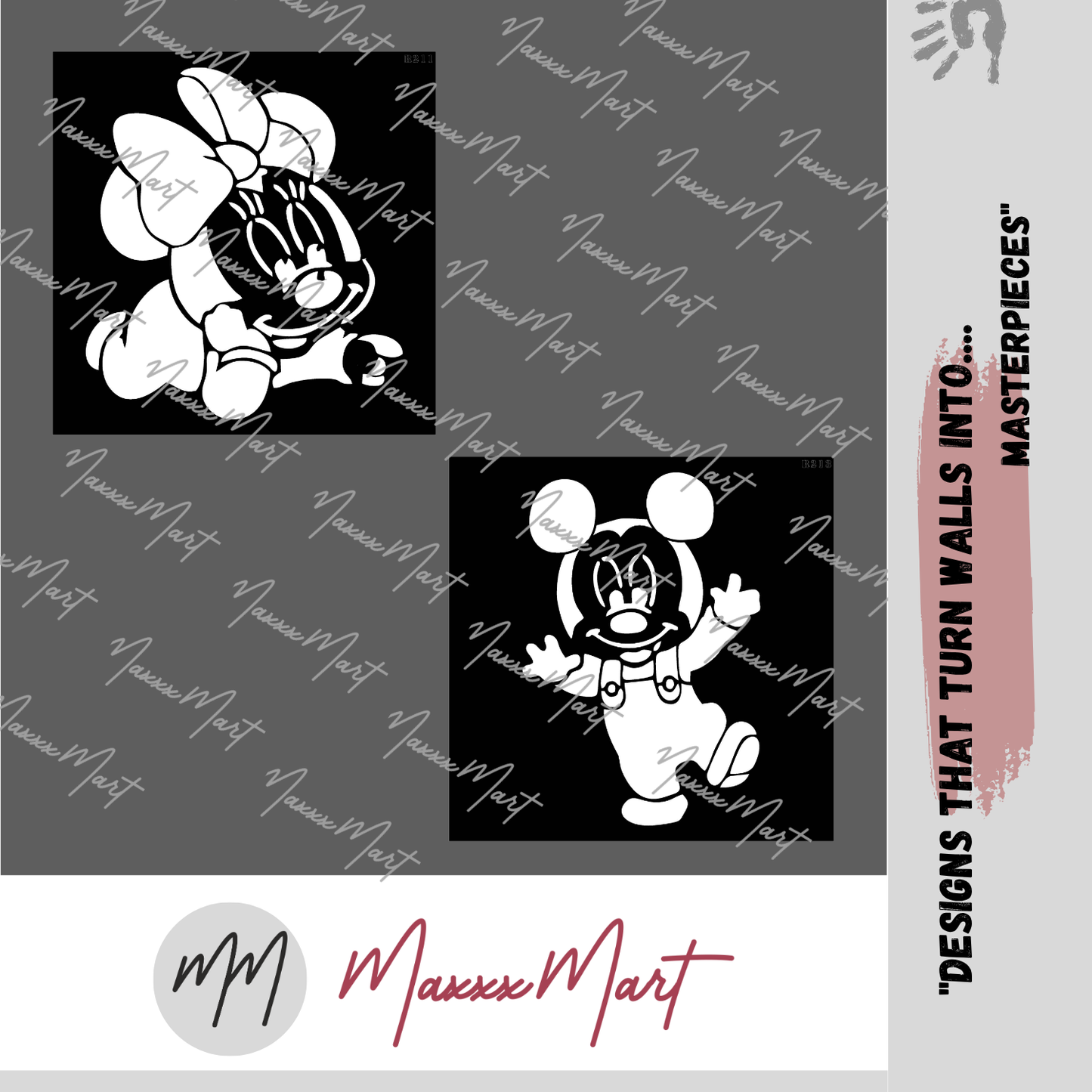 MaxxxMart -  Mickey Mouse And Minnie Mouse Wall Stencil (Inches)