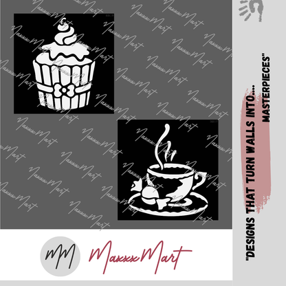 MaxxxMart - Cupcake And Cozy Coffee Wall Stencil (Inches)