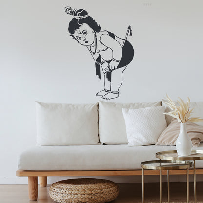Maxxxmart Baby Krishna Wall Stencli – Cute Bal Krishna in Mischievous Pose – Multicolor Vinyl Decal for Home Temple & Kids Room