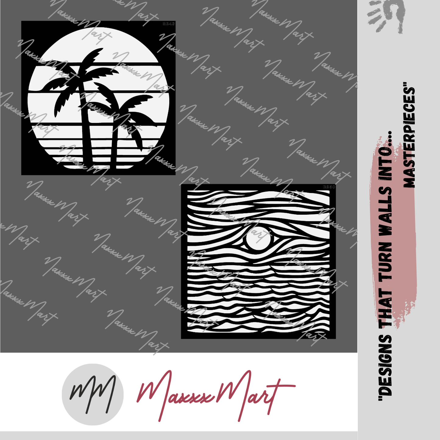 MaxxxMart - Tropical Sunset Waves And Palm Tree Silhouette Stencil Wall Stencil (Inches)