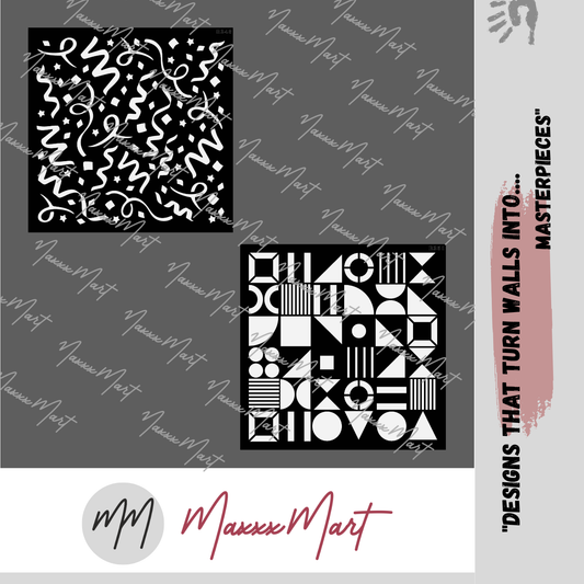 Maxxxmart - Confetti Party and Abstract Geometric Art Wall Stencil (Inches)