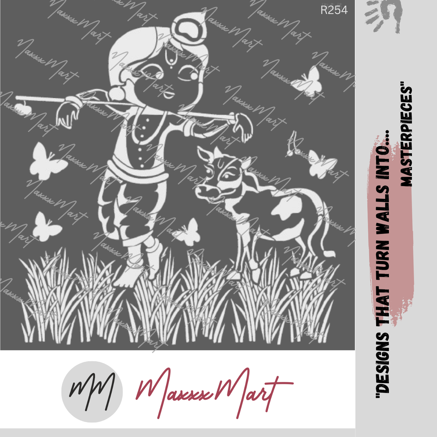 Maxxxmart - Lord Krishna and Calf Wall Stencil (Inches)