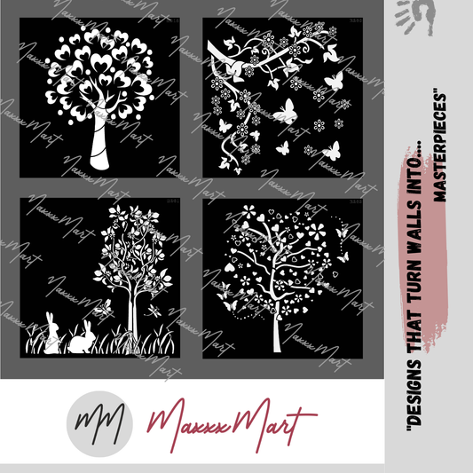 MaxxxMart - Trees With Butterfly Wall Stencil (Inches)