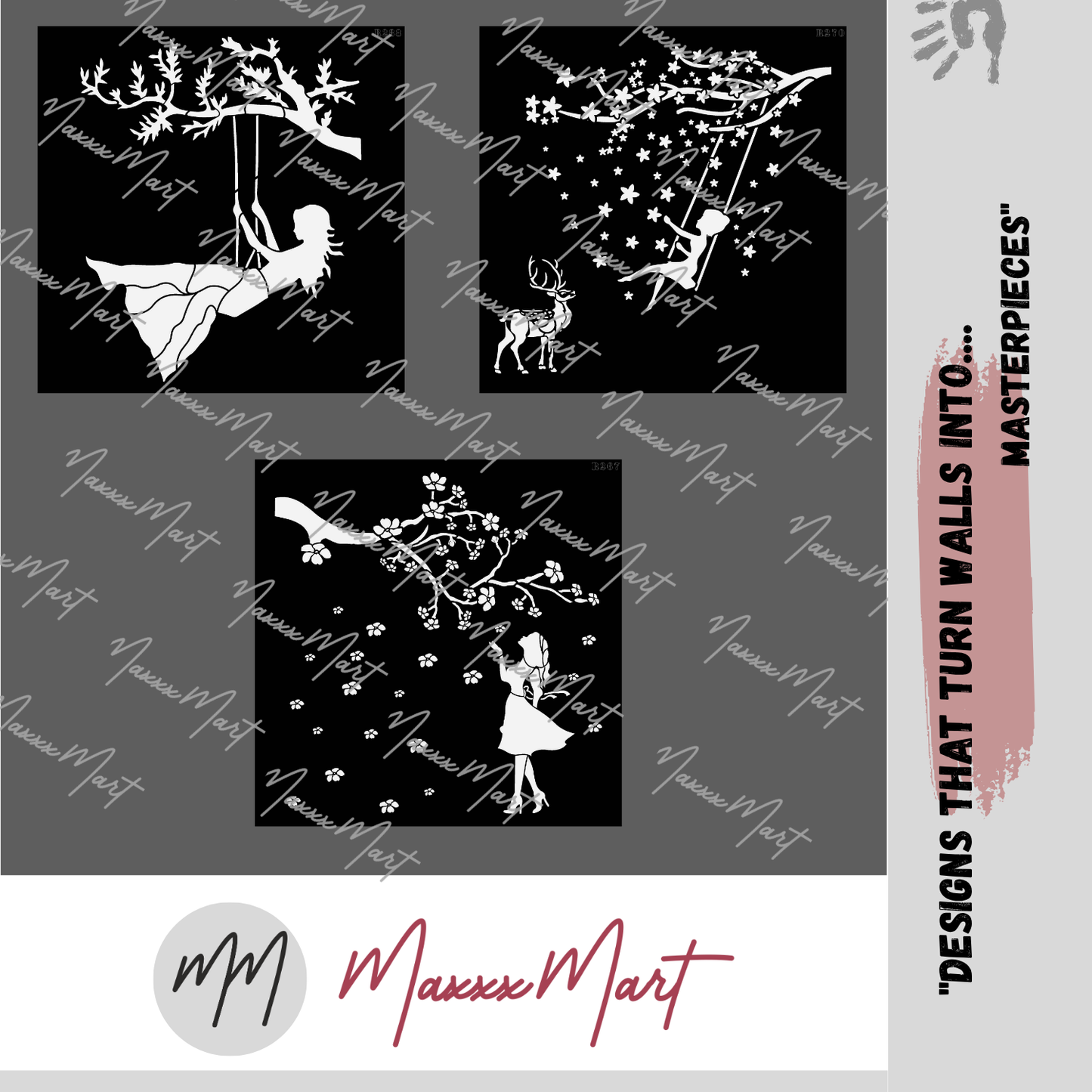 MaxxxMart - Girl Swing in Tree Wall Stencil (Inches)