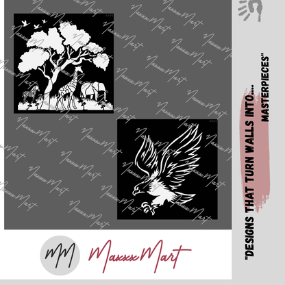 MaxxxMart - Eagle and Animals In Forest Wall Stencil (Inches)