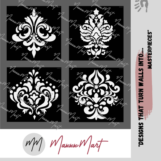 MaxxxMart - Damask Pattern-1 Wall Stencil(Inches)