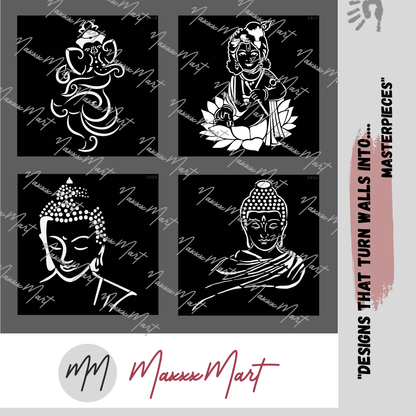 MaxxxMart - Ganesha, Lord Krishna & Buddha Wall Stencil(Inches)