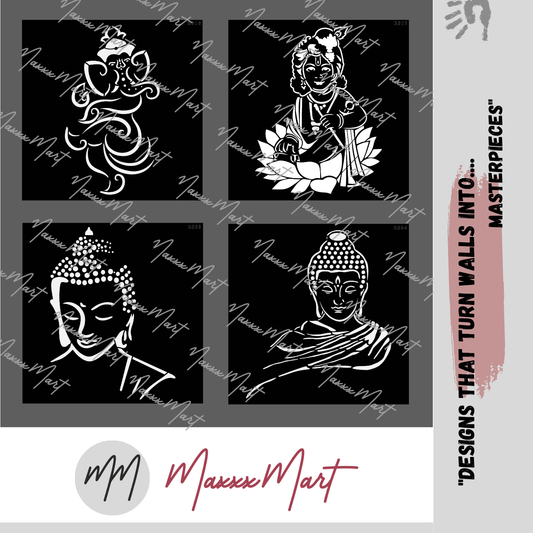 MaxxxMart - Ganesha, Lord Krishna & Buddha Wall Stencil(Inches)