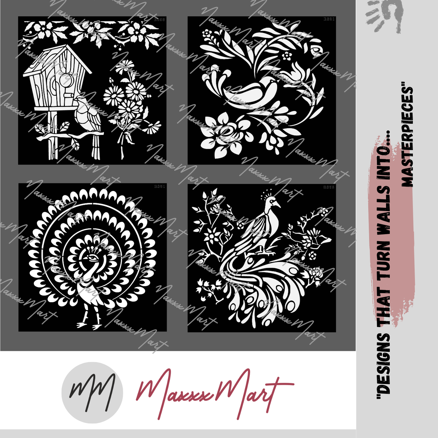 MaxxxMart - Birds And Peacock Theme Wall Stencil(Inches)