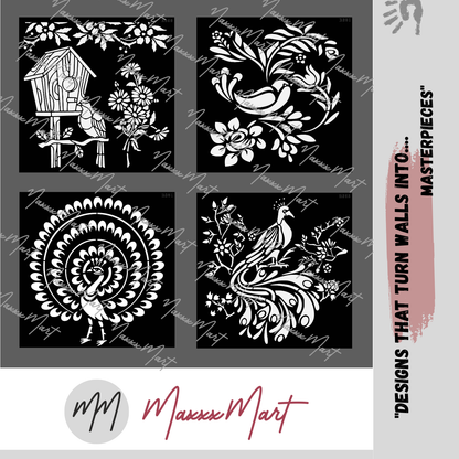 MaxxxMart - Birds And Peacock Theme Wall Stencil(Inches)