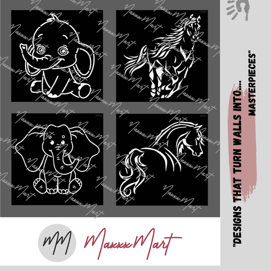 MaxxxMart - Horse And Elephant Wall Stencil(Inches)