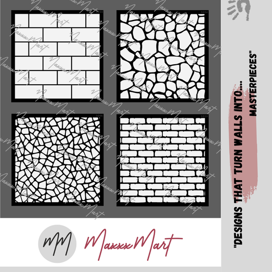 MaxxxMart - Bricks and Stones Pattern Wall Stencil(Inches)