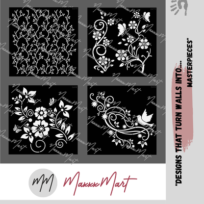 MaxxMart-Floral Pattern Wall Stencil (Inches)