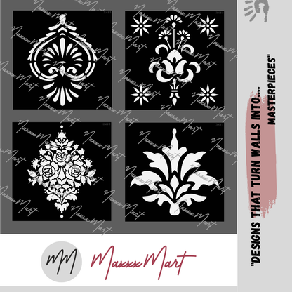 MaxxMart-Damask Pattern Wall Stencil (Inches)